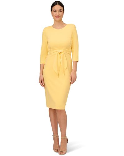 Adrianna Papell Knit Crepe Tie Waist Sheath Dress - Yellow