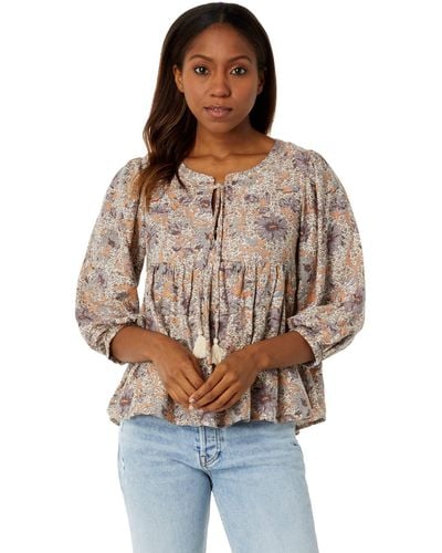 Lucky Brand Printed Peasant Blouse - Brown