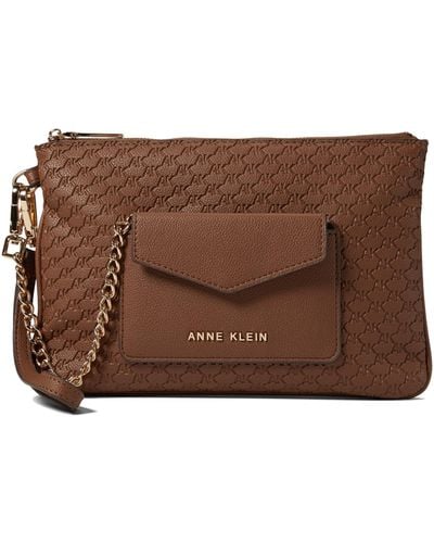 Anne Klein Ak 2 Piece Embossed Logo Chain Wristlet - Brown