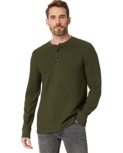 Karl Lagerfeld Ribbed Long Sleeve Henley With Signature Logo - Green