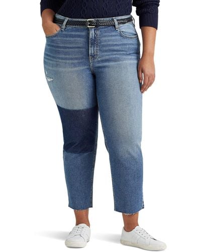 Lauren by Ralph Lauren Plus Size High-rise Straight Cropped Jeans In Indigo Valley Wash - Blue