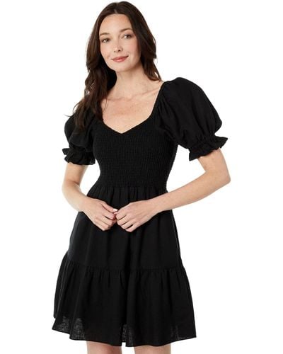 Madewell Linen-blend Lucie Smocked Mini Dress - Black