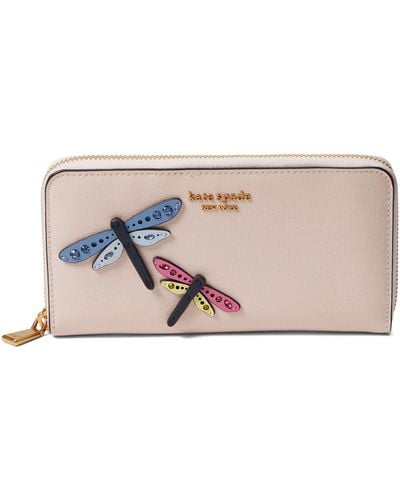 Kate Spade Dragonfly Novelty Embellished Saffiano Leather Zip Around Continental Wallet - Natural