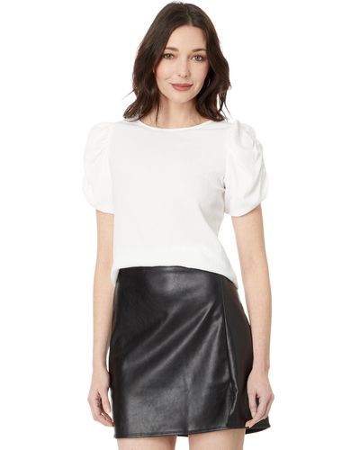 Vince Camuto Crew Neck Gathered Puff Sleeve Blouse - White