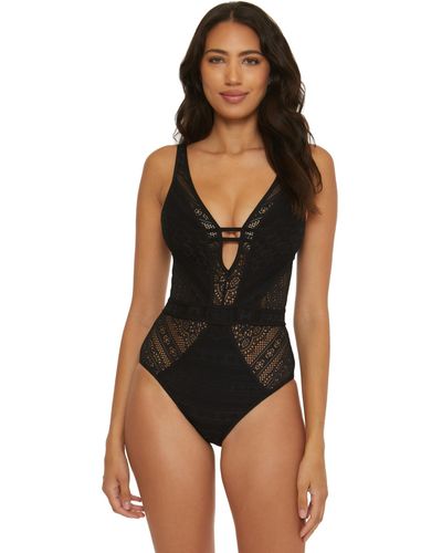 Becca Color Play Crochet Plunge One-piece - Black