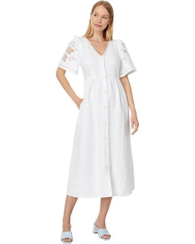 Madewell Cassie Button-front Midi Dress In Embroidered Linen - White