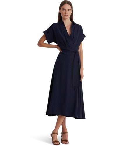 Lauren by Ralph Lauren Belted Crepe Dress - Blue