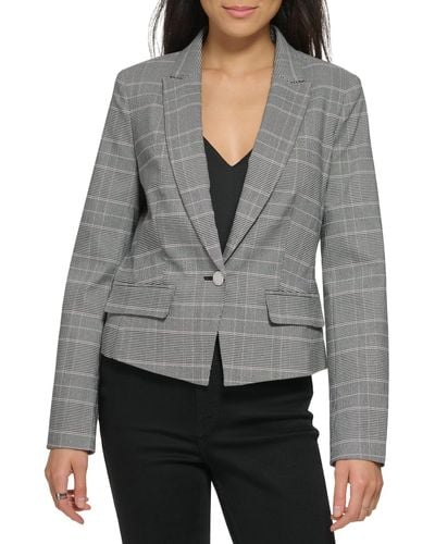Calvin Klein One Button Plaid Suiting - Gray