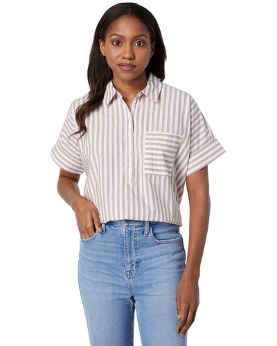 Madewell Stripe-play Button-up Popover Shirt - Red