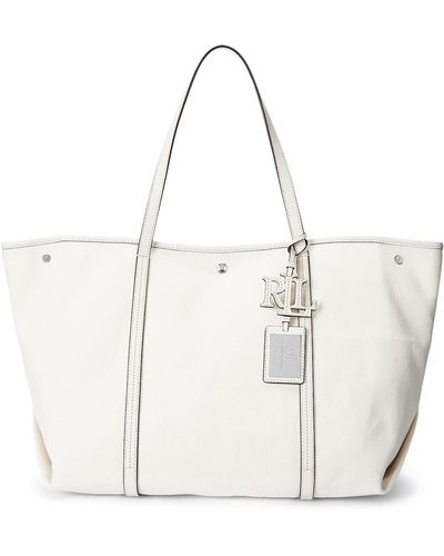 Lauren by Ralph Lauren Canvas Leather Large Emerie Tote - White