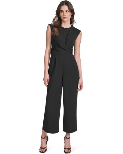 Calvin Klein Cap Sleeve Scuba Crepe Twist Front Midi Dress - Black