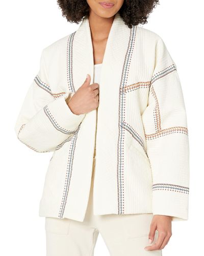 Blank NYC Embroidered Detail Kimono Quilted Jacket In Pure Bliss - White