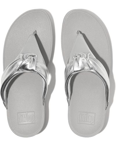 Fitflop Lulu Padded-knot Metallic-leather Toe-post Sandals - Gray