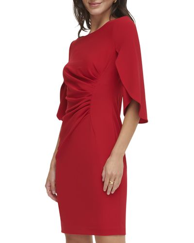 DKNY Open Sleeve Ruched Sheath - Red