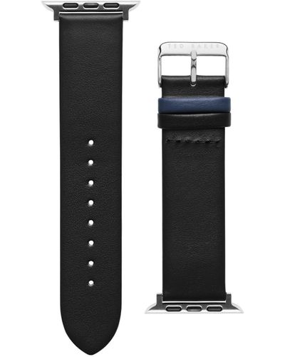 Ted Baker Leather Blue Keeper Smartwatch Band Compatible With Apple Watch Strap 42mm, 44mm - Black