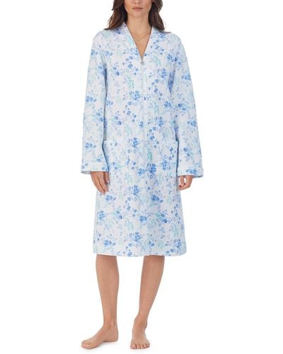 Eileen West Long Sleeve Diamond Quilted Robe - Blue