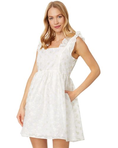 English Factory Floral Embroidery Organza Mini Dress - White