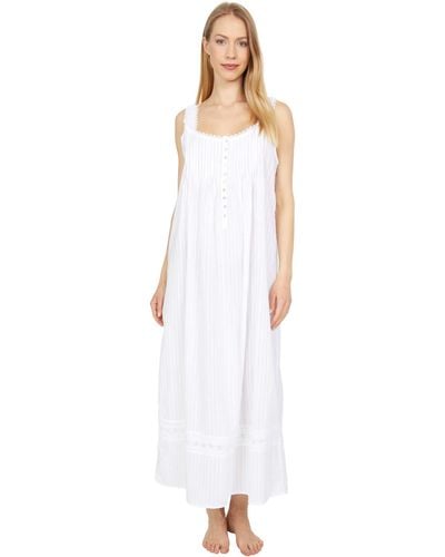 Eileen West Cotton Dobby Stripe Woven Sleeveless Ballet Nightgown - White