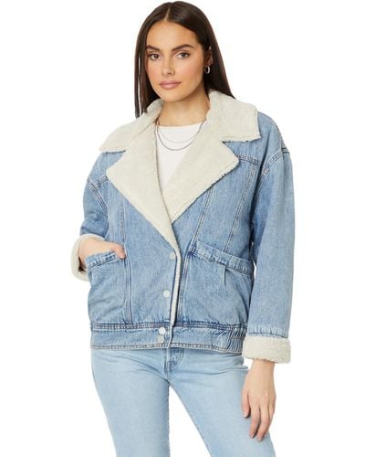Blank NYC Denim And Sherpa Oversized Jacket In Crash Course - Blue
