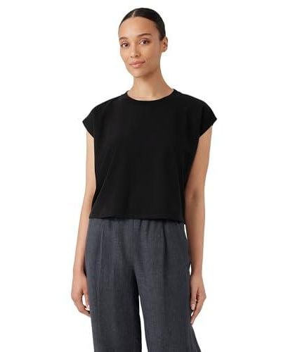 Eileen Fisher Crew Neck Cropped Shell - Black