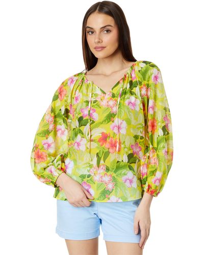 Tommy Bahama Happy Hour Flwr Ls Peasant Top - Yellow