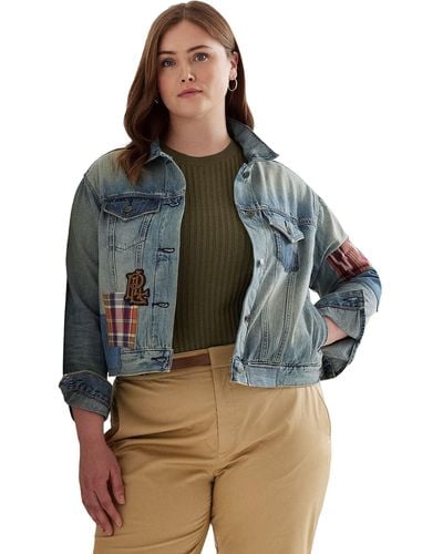 Lauren by Ralph Lauren Plus Size Patchwork Denim Trucker Jacket - Blue