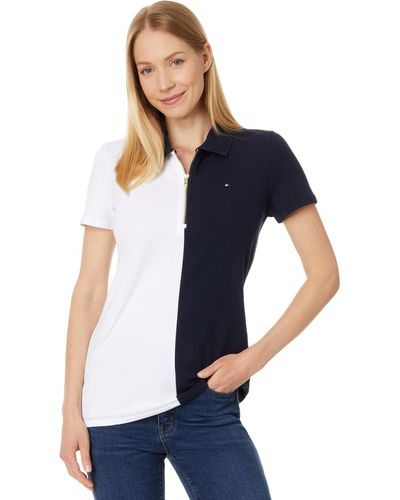 Tommy Hilfiger Short Sleeve Color-block Zip Polo - Blue
