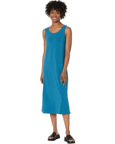 Eileen Fisher Petite Scoop Neck Full-length Tank Dress In Organic Pima Cotton Stretch Jersey - Blue