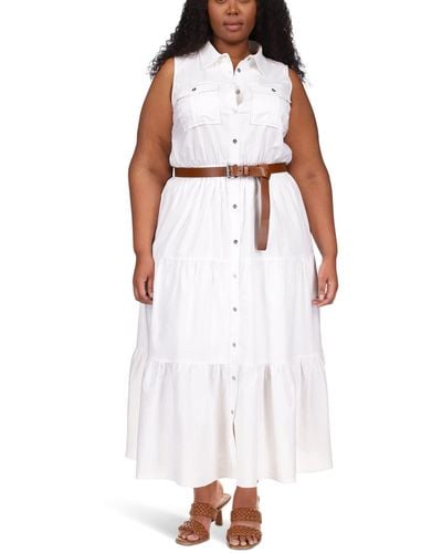 MICHAEL Michael Kors Plus Size Linen Slub Tiered Dress - White
