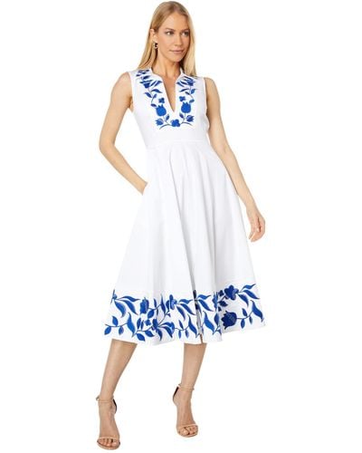 Kate Spade Embroidered Zigzag Floral Midi Dress - Blue