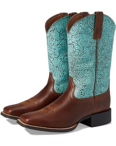 Ariat Round Up Wide Square Toe Western Boots - Green