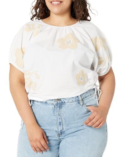 Madewell Plus Embroidered Poplin Puff-sleeve Cutout Crop Top - White