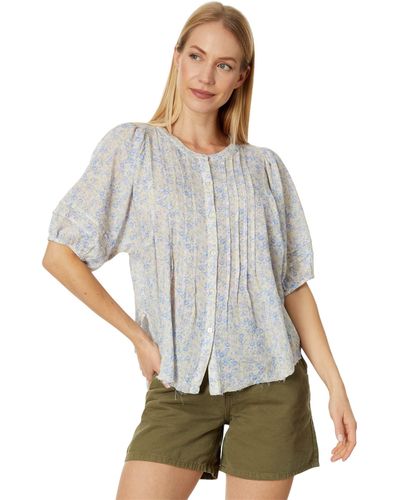 Lucky Brand Pin Tuck Peasant Blouse - Gray