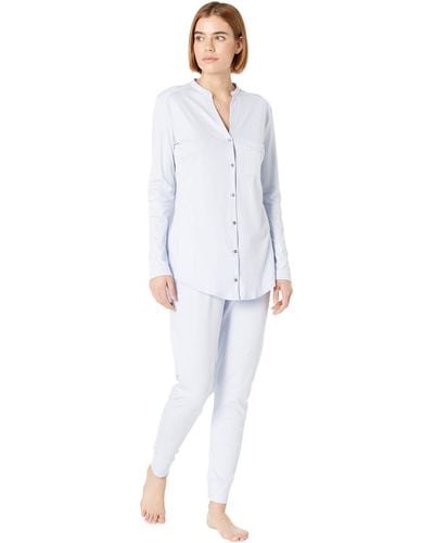 Hanro Pure Essence Long Sleeve Pajama Set - Blue