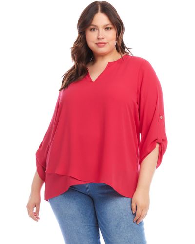 Karen Kane Plus Size Asymmetric Hem Wrap Top - Red