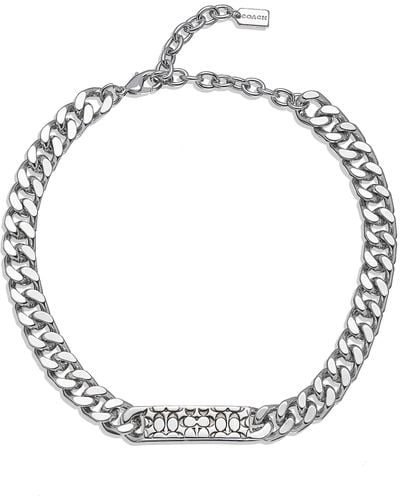 COACH Quilted Signature Link Necklace - Metallic