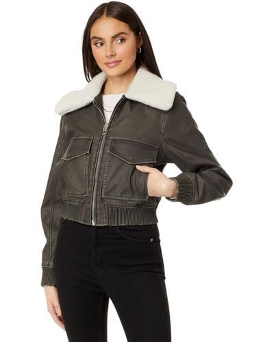 Blank NYC Leather Bomber With Sherpa Collar - Black