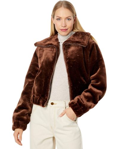 Blank NYC Faux Fur Bomber In Self Care - Brown