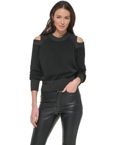 DKNY Long Sleeve Cutout Shoulder Sweater - Black