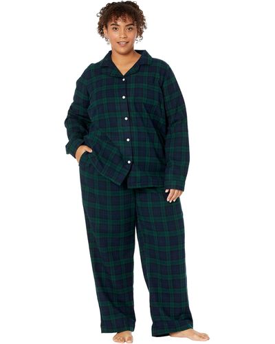 L.L. Bean Plus Size Scotch Plaid Flannel Pajamas Plaid - Black