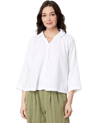 Mod-o-doc Double Layer Gauze 3/4 Sleeve Easy-fit Button-up Blouse - White