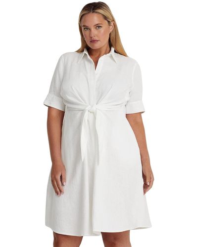 Lauren by Ralph Lauren Plus Size Linen Shirtdress - White