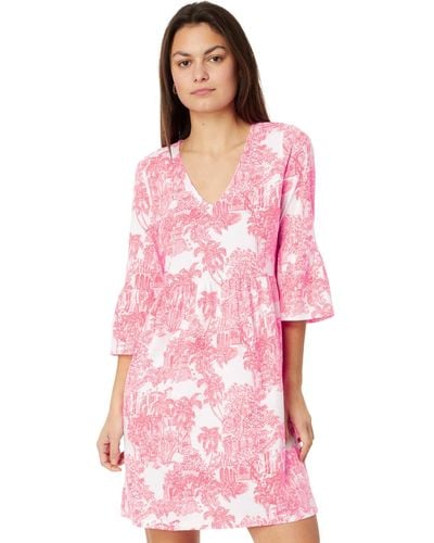 Lilly Pulitzer Jannie V-neck 3/4 Sleeve Dress - Pink