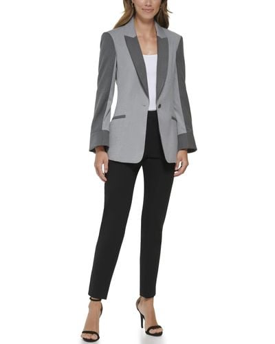 DKNY One-button Peak Lapel Combo Jacket - Gray