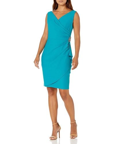 Alex Evenings Short Slimming Dress With Side Ruched Skirt (capri) Dress - Blue