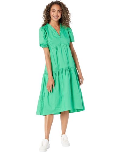 Donna Morgan Deep Ruffled V-neck Midi Dress With Skirt Tiers - Green