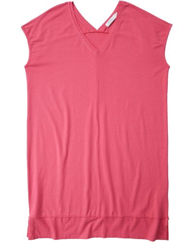 Mod-o-doc Cotton Modal Spandex Short Sleeve Double V-neck Dress - Pink