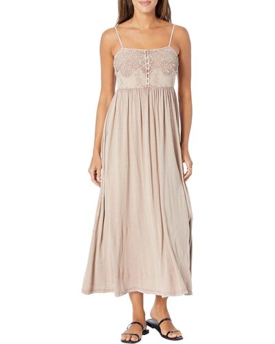 Lucky Brand Lace Button Front Midi Dress - Natural
