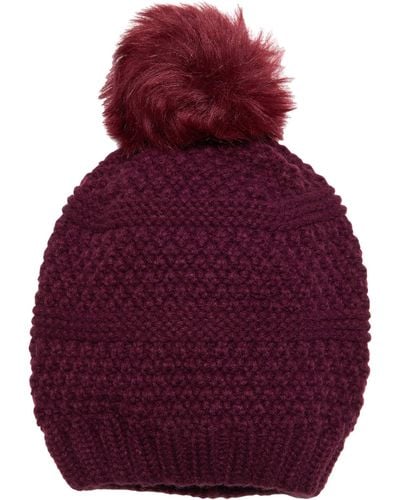 San Diego Hat Knit Beanie W/ Faux Fur Pom - Purple