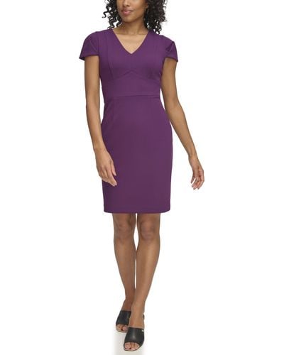 DKNY Pin Tuck Cap Sleeve Sheath Dress - Purple